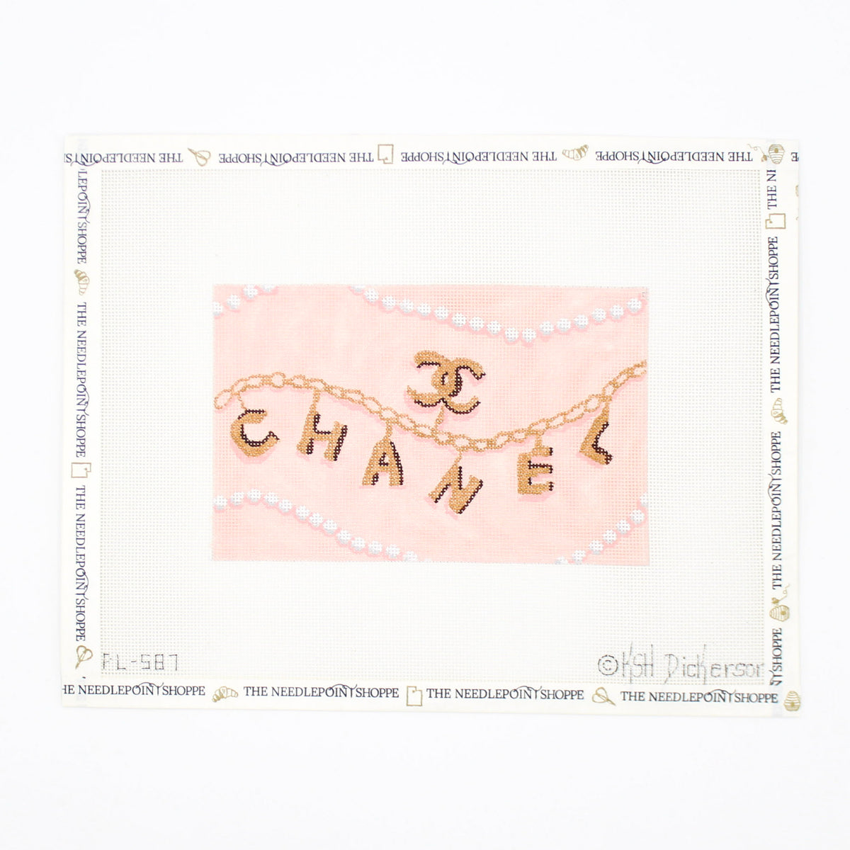 Kate Dickerson Chanel Charm Bracelet and Pearls Needlepoint Canvas