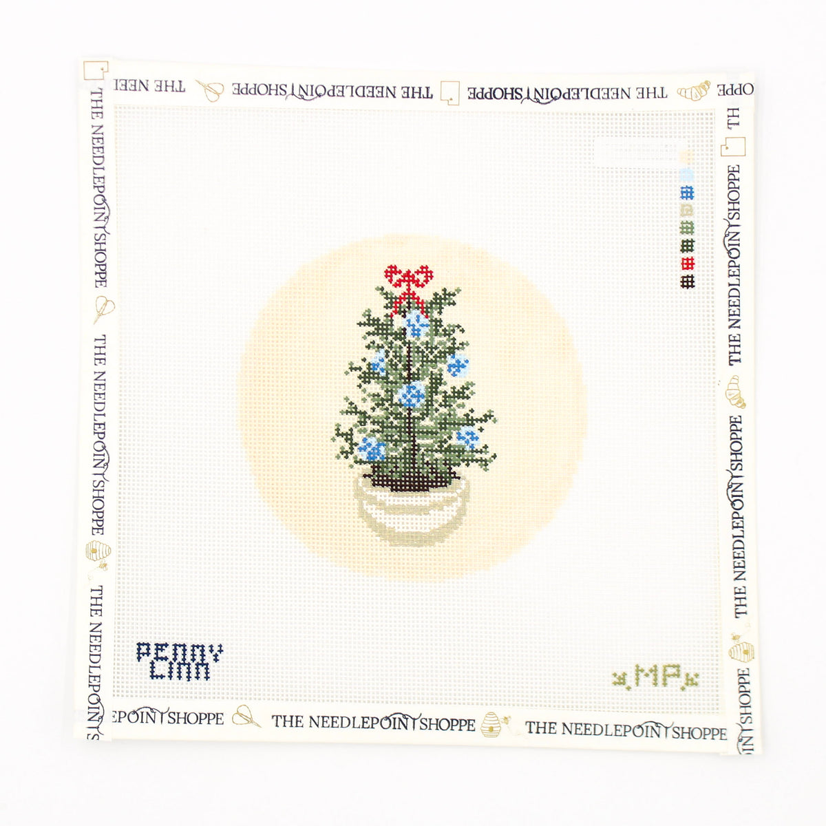 Vintage Blue Christmas Tree Needlepoint Canvas