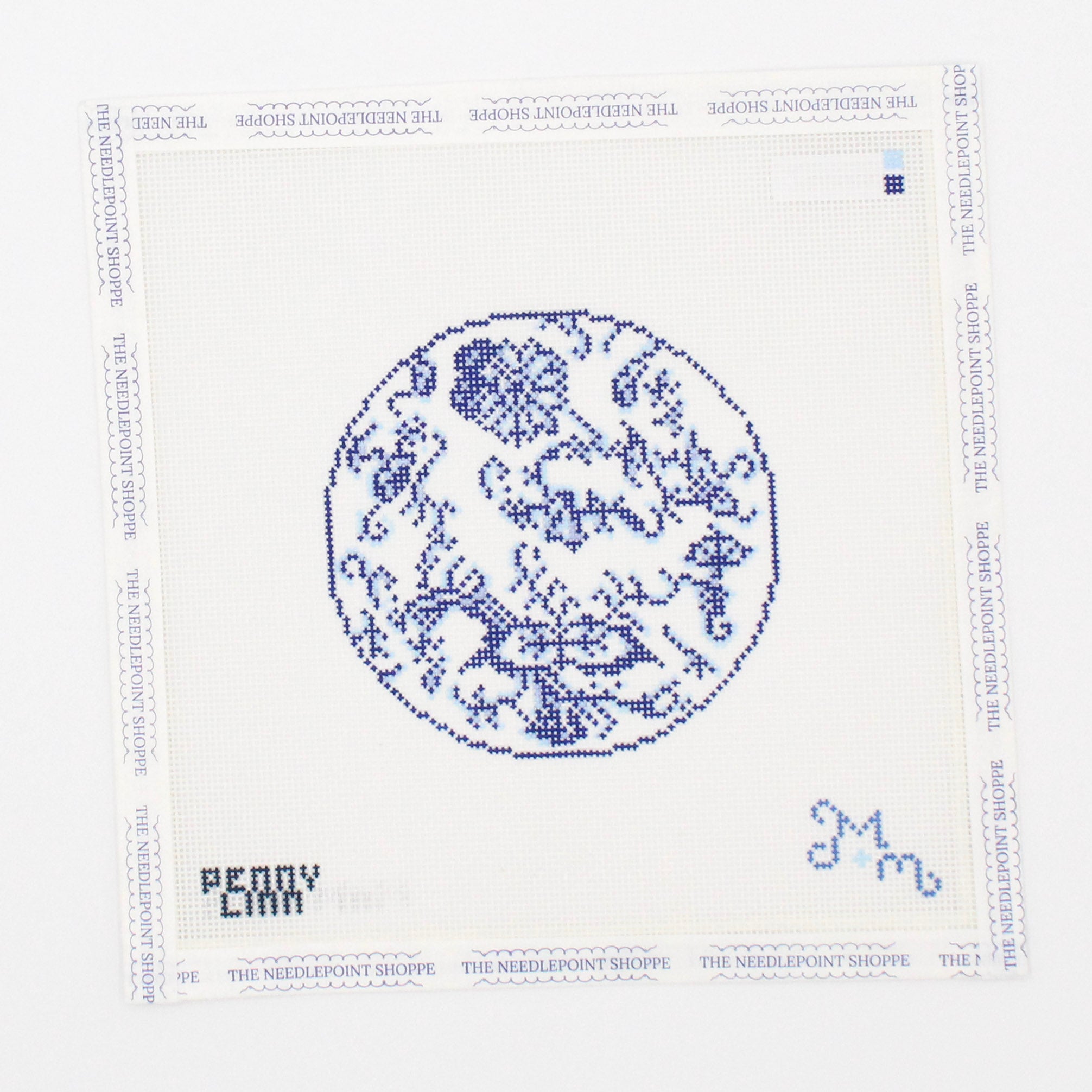 Blue and White Floral Round