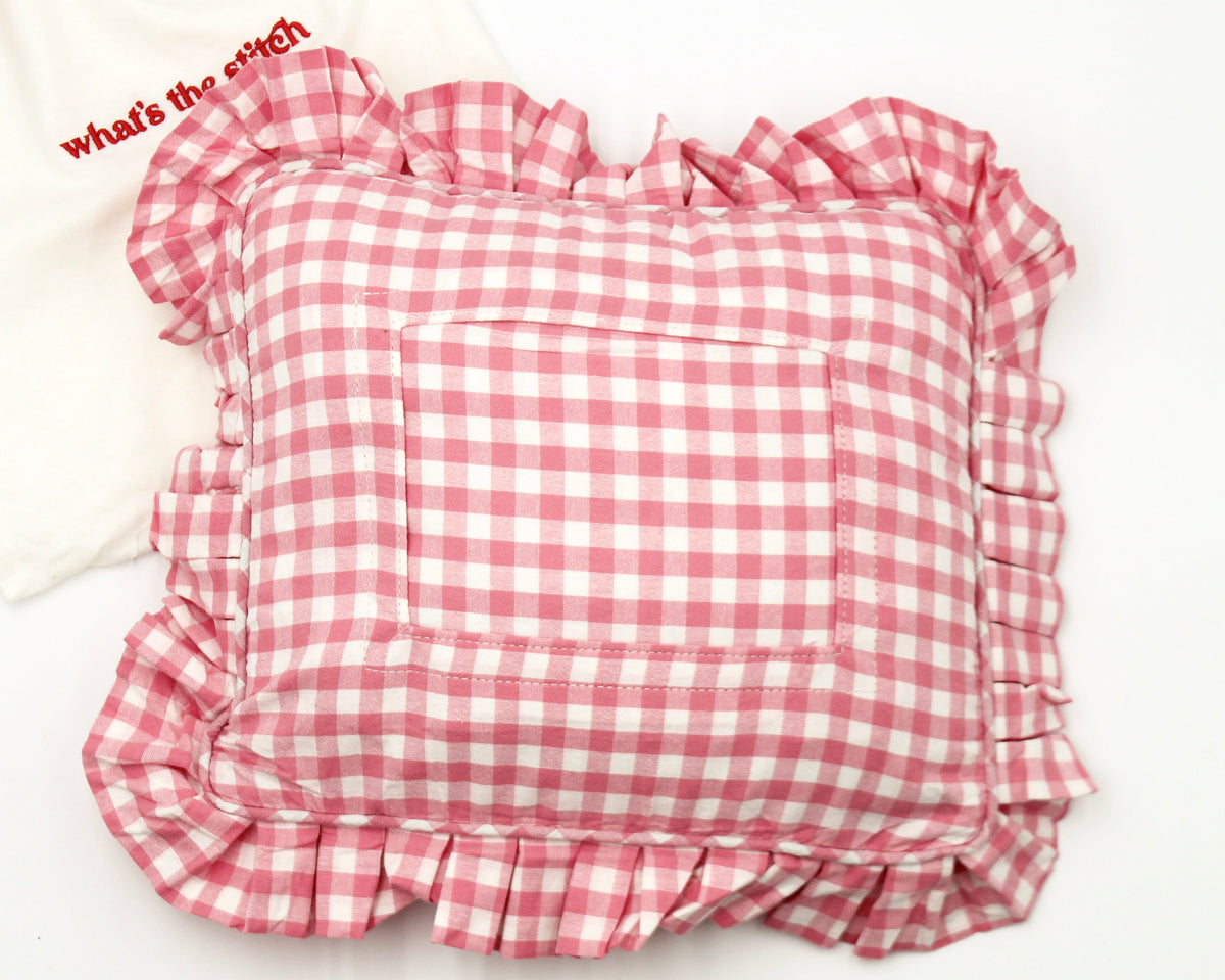 What’s The Stitch Pink Gingham Self-Finishing Pillow