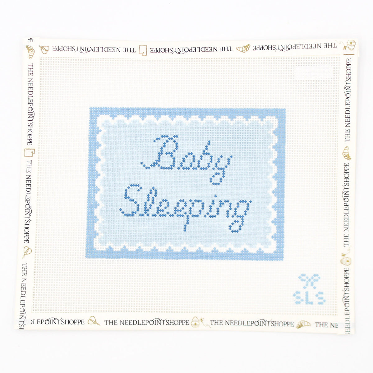 Baby Sleeping Blue Scallops Needlepoint Canvas