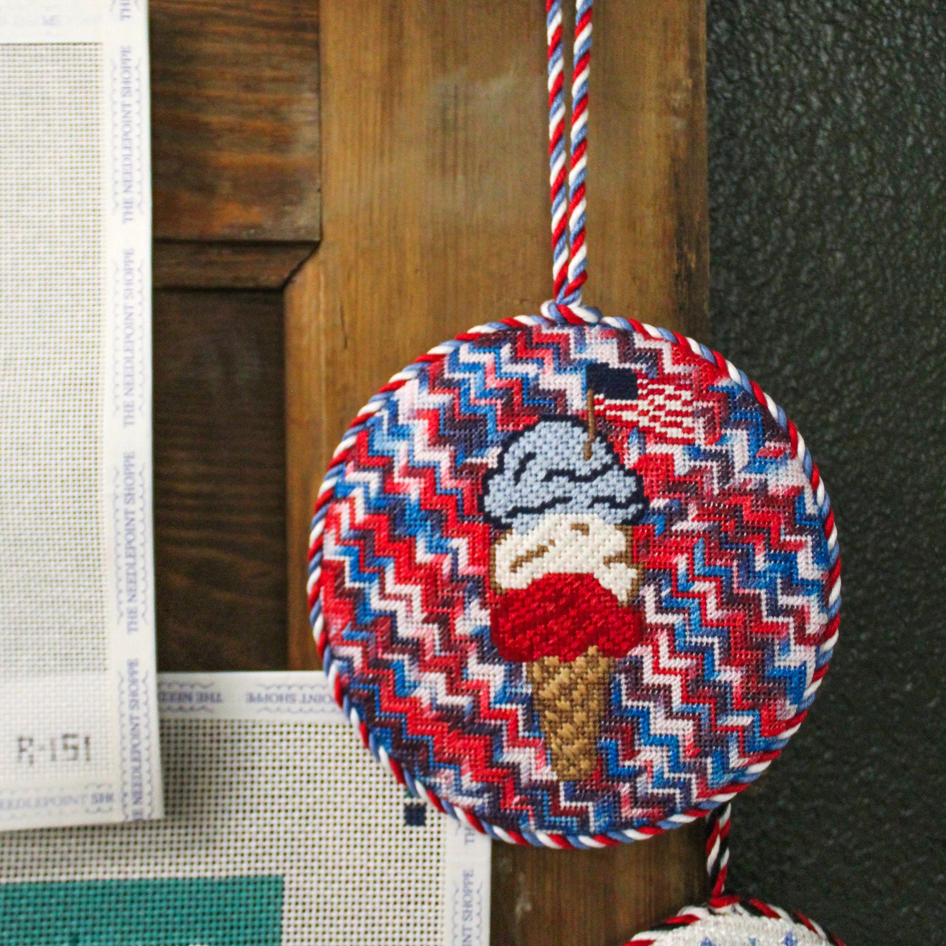 Round Needlepoint Ornament Finishing Class with Andie