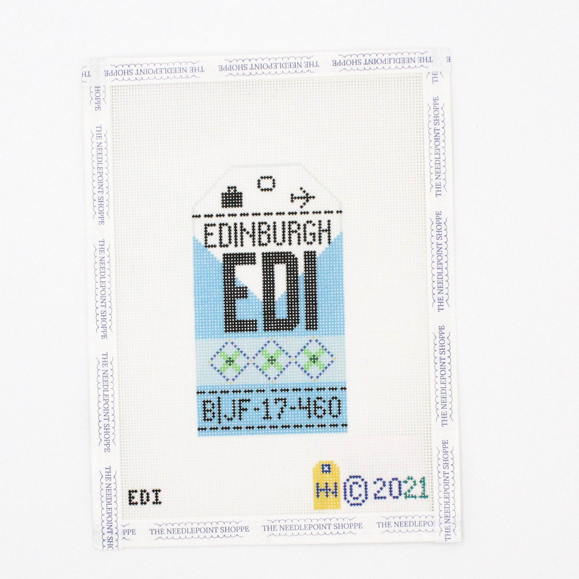 Edinburgh Retro Travel Tag Needlepoint Canvas