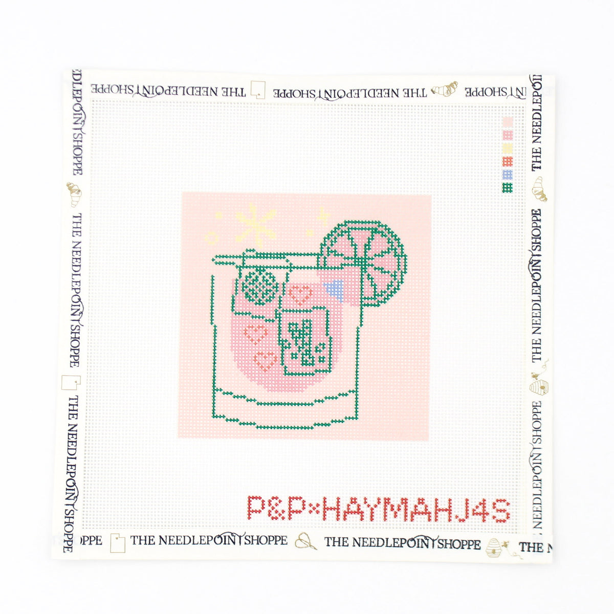 Pink Mahjong Cocktail Coaster Needlepoint Canvas