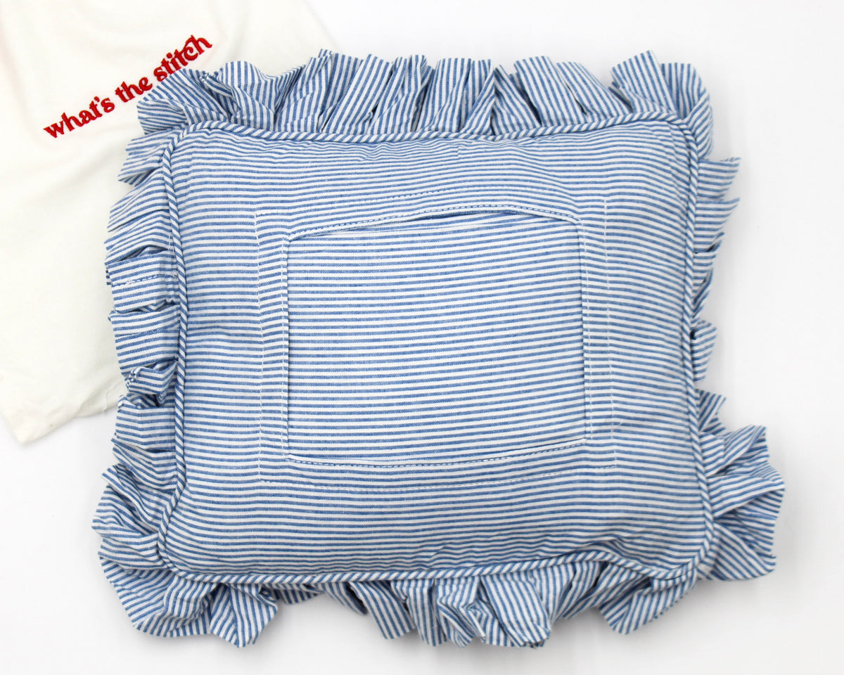 What’s The Stitch Blue Stripe Self-Finishing Pillow