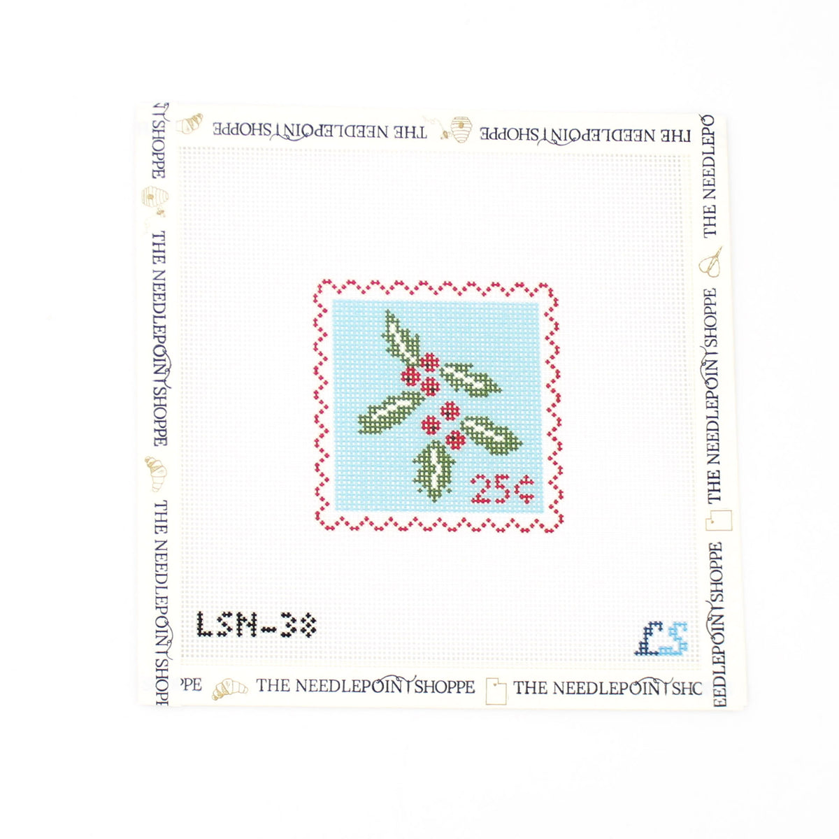 Blue Holly Stamp Needlepoint Canvas