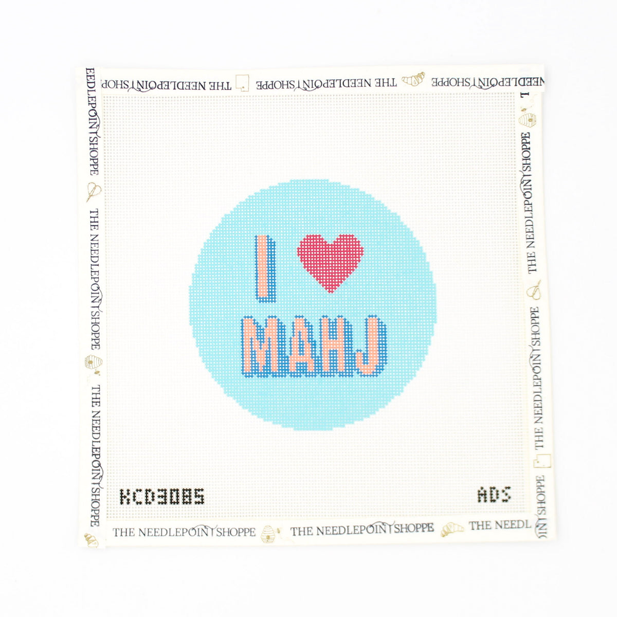 I Heart Mahj Round Needlepoint Canvas