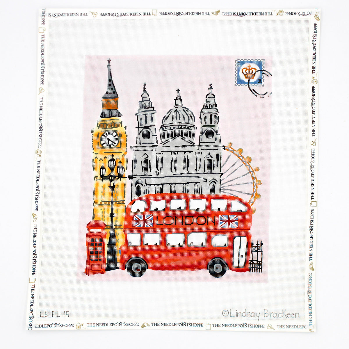 London w/ Double Decker Bus Needlepoint Canvas