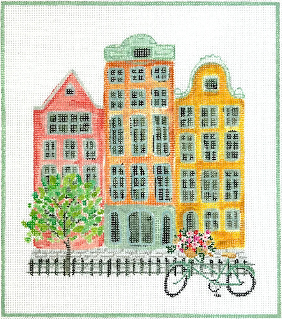 Amsterdam Houses with Bicycle Needlepoint Canvas