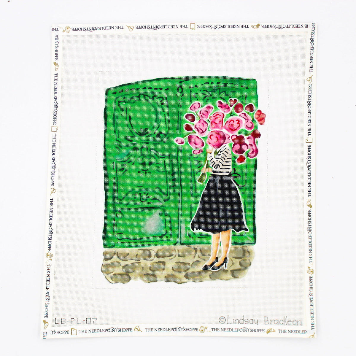 Mademoiselle with Pink Flowers & Green Doors