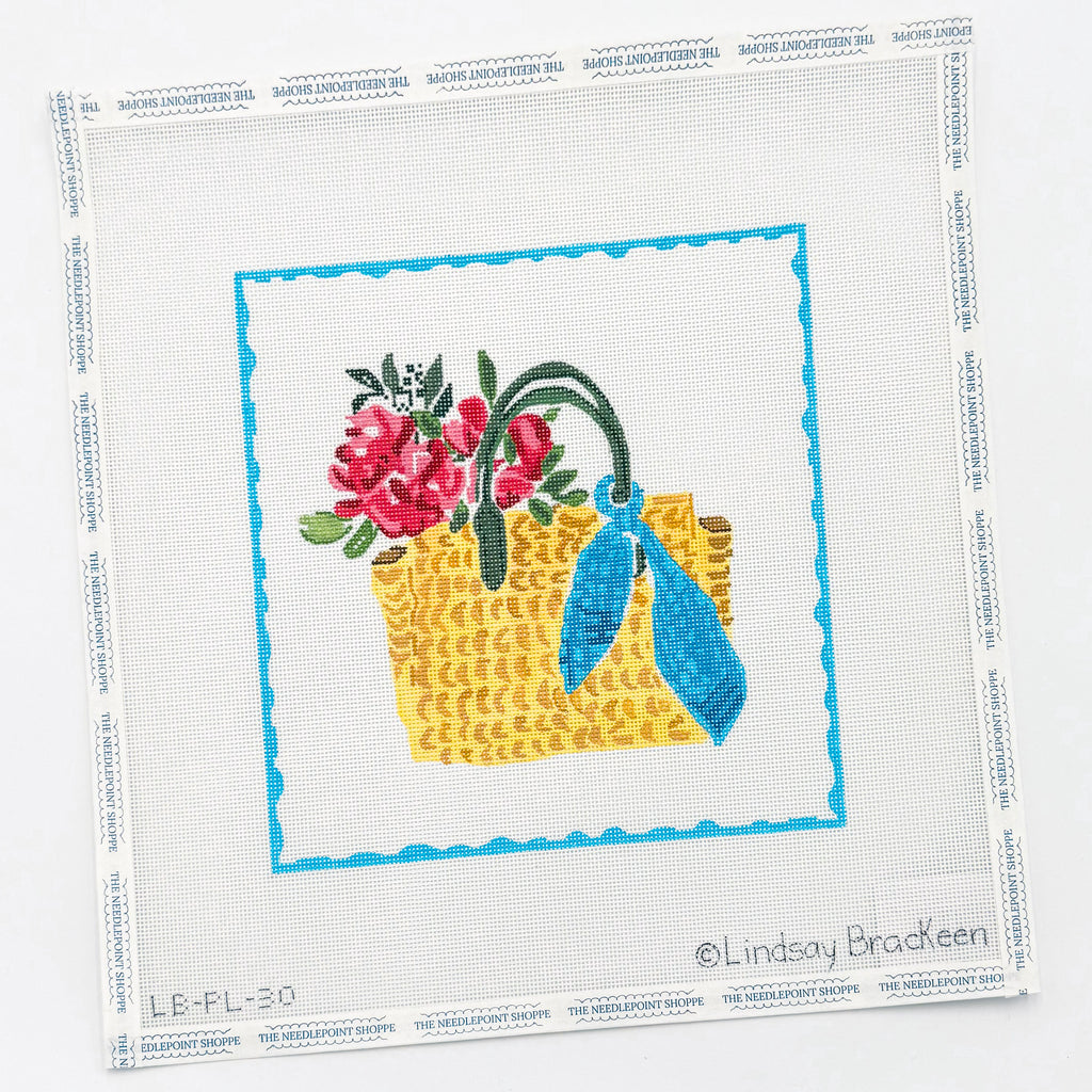 Kate Dickerson – Straw Bag w/Blue Scarf and Flowers