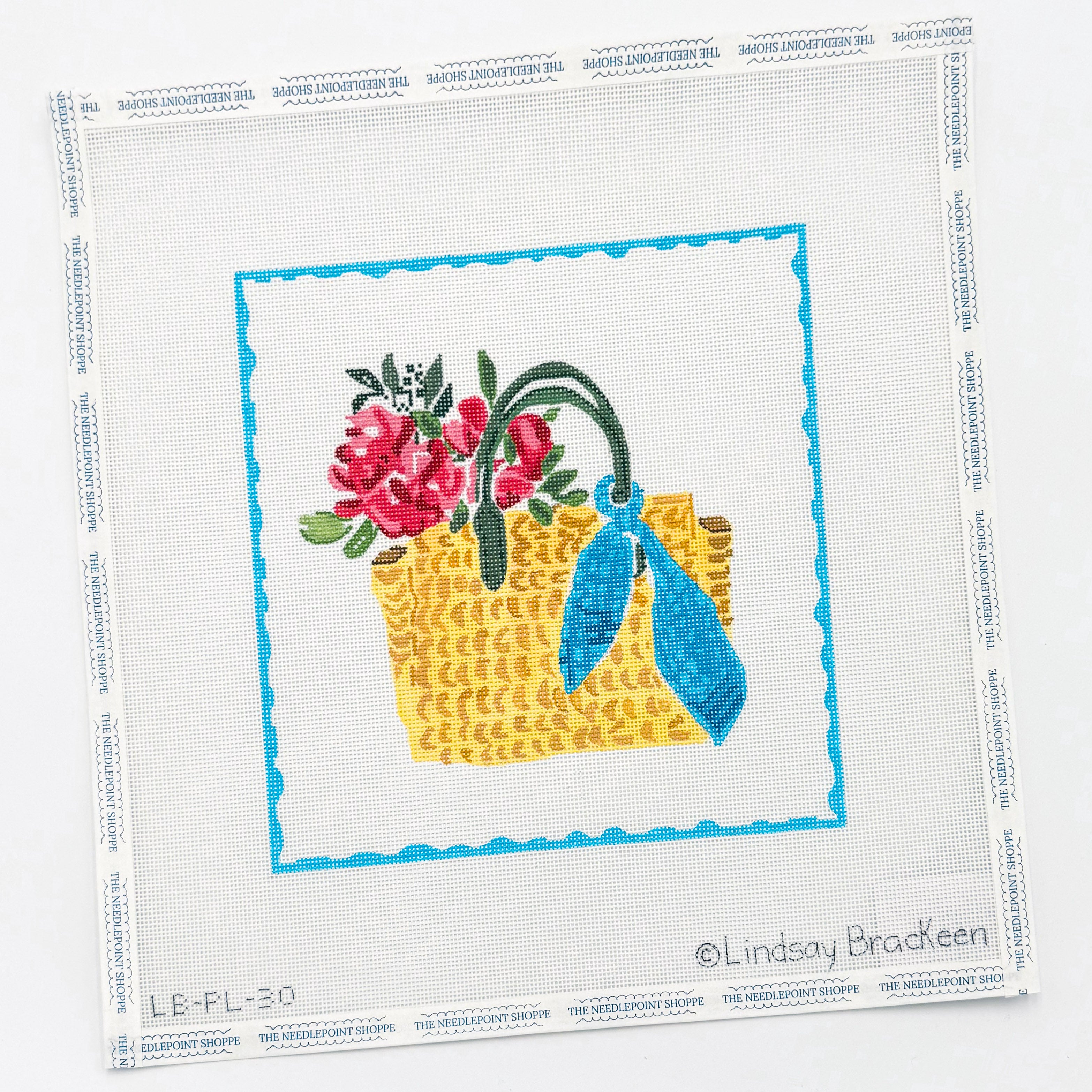 Kate Dickerson – Straw Bag w/Blue Scarf and Flowers
