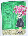 Mademoiselle with Pink Flowers & Green Doors