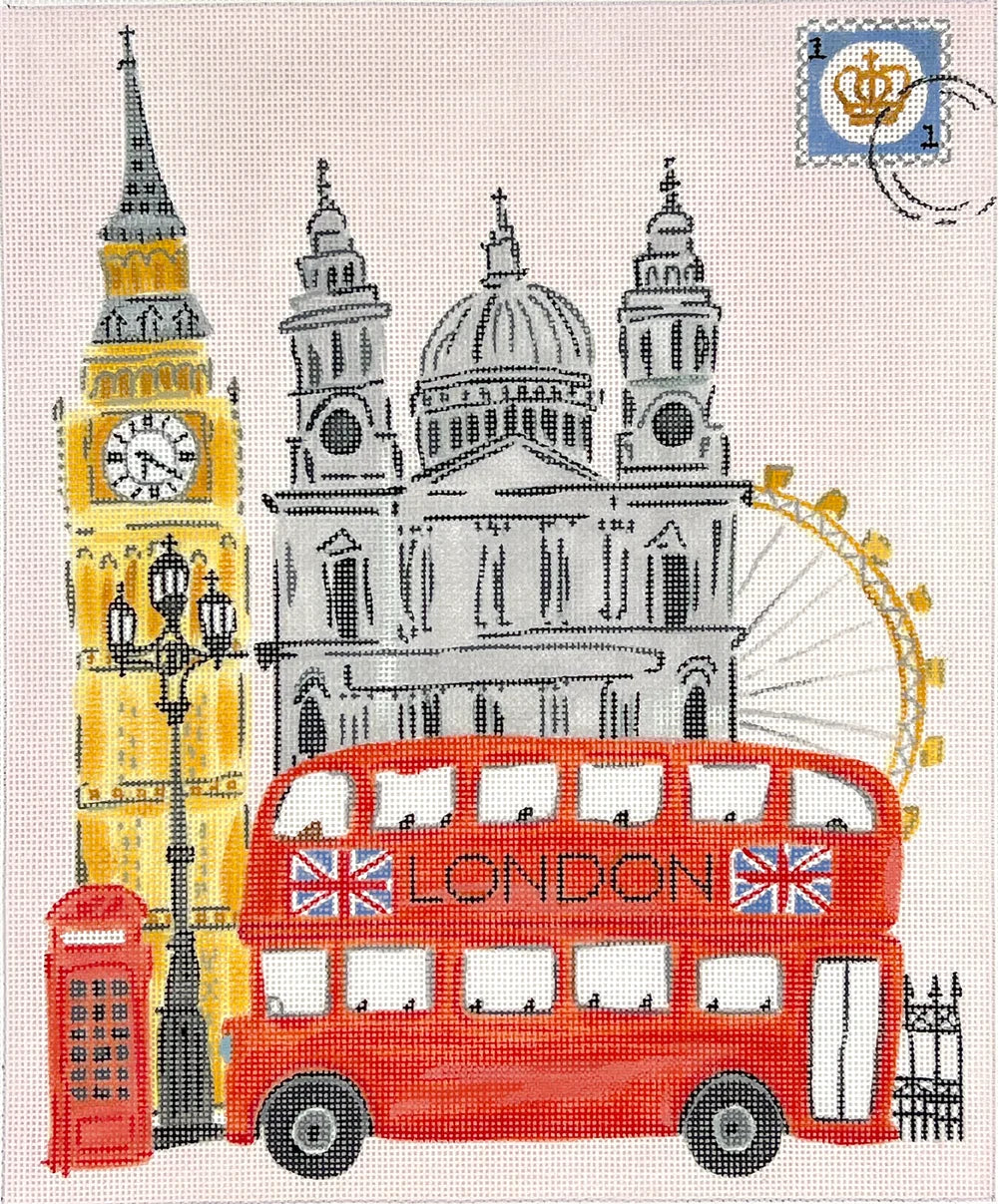London w/ Double Decker Bus Needlepoint Canvas