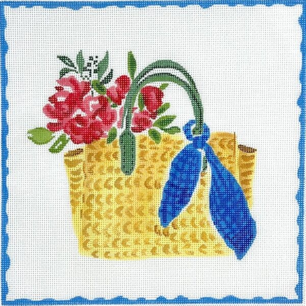 Kate Dickerson – Straw Bag w/Blue Scarf and Flowers
